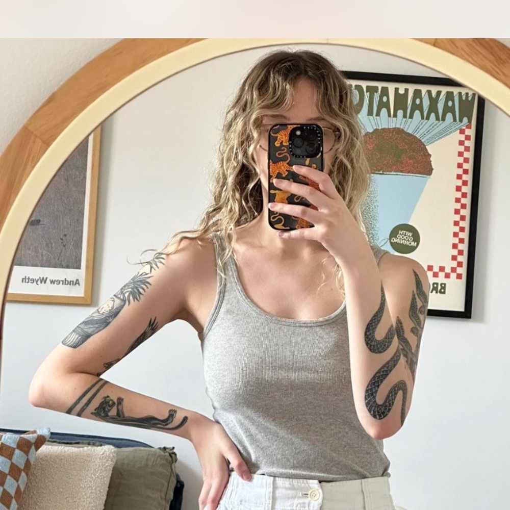Everlane pima micro-rib grey tank top